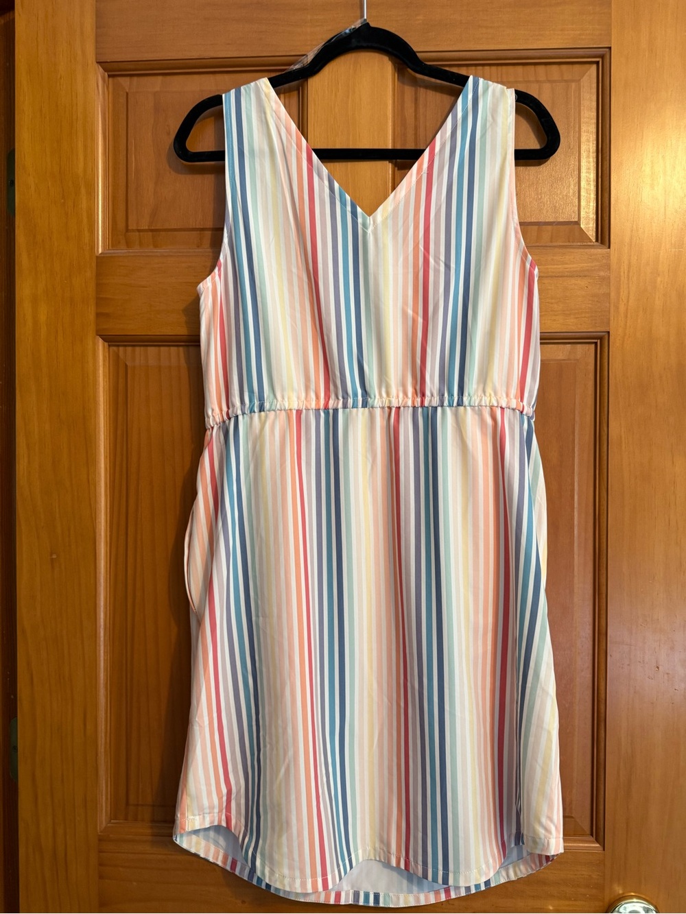 Womens Eddie Bauer Multi-Color Striped V-Neck Dress